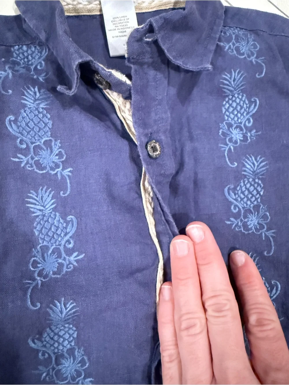 Janie and Jack Blue Short-Sleeve Button-Up Shirt with Hawaiian Embroidery